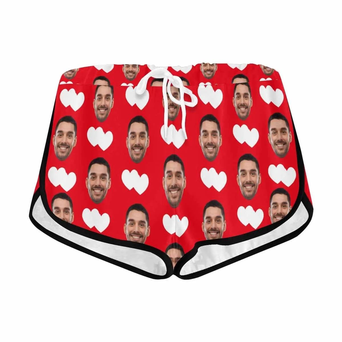 Custom Husband Face White Love Red Background Board Shorts Swim Trunks Personalized Women's Casual Yoga Shorts