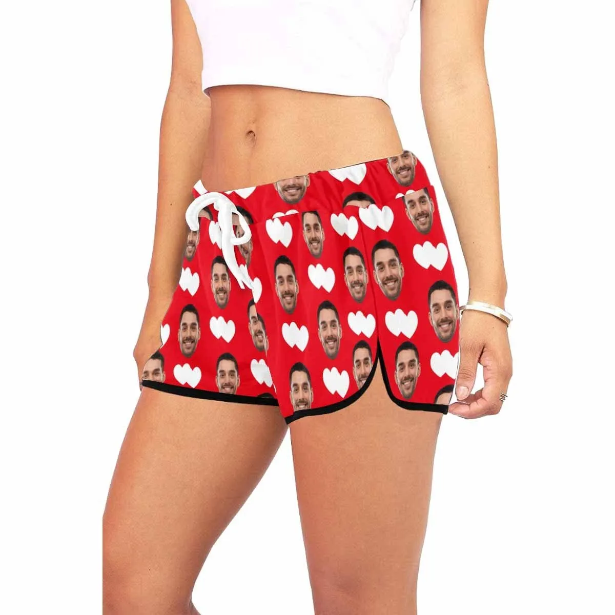Custom Husband Face White Love Red Background Board Shorts Swim Trunks Personalized Women's Casual Yoga Shorts