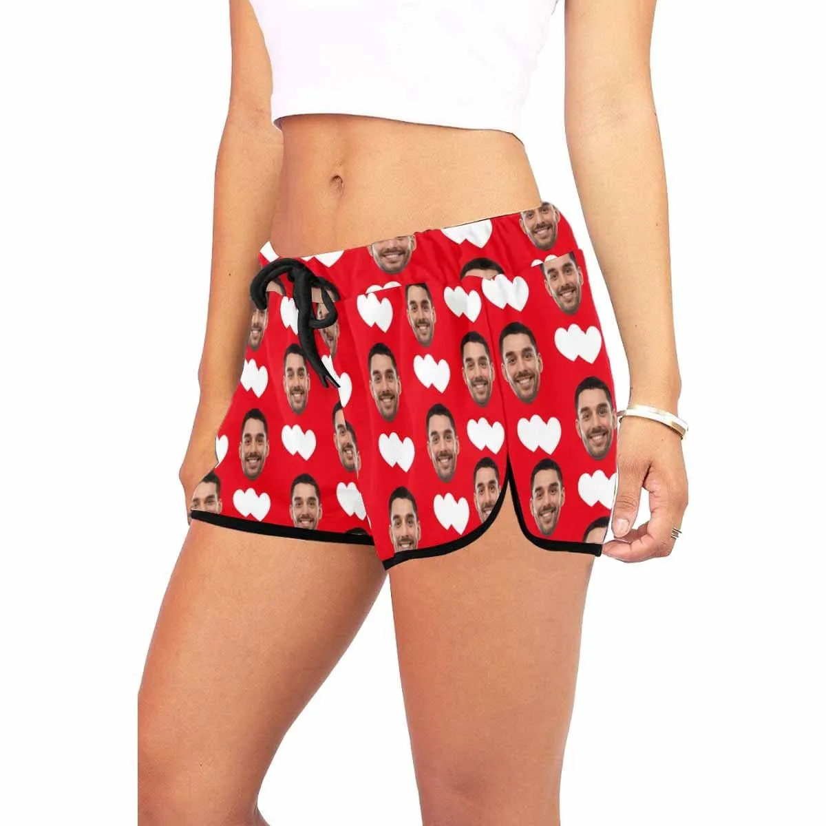 Custom Husband Face White Love Red Background Board Shorts Swim Trunks Personalized Women's Casual Yoga Shorts