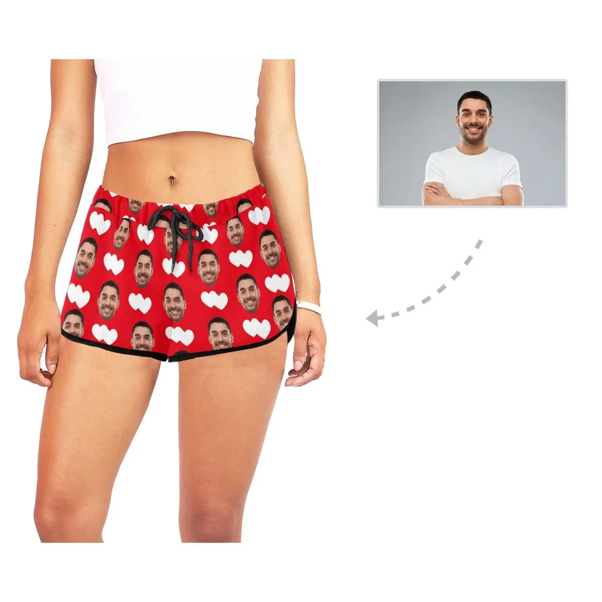 Custom Husband Face White Love Red Background Board Shorts Swim Trunks Personalized Women's Casual Yoga Shorts