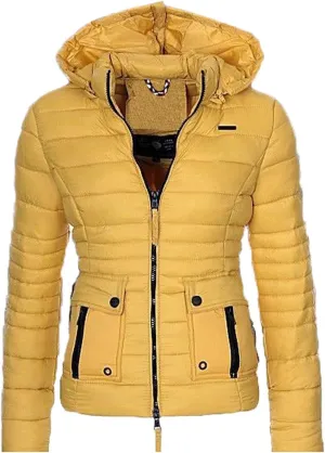 DGHM-JLMY Women Slim Cotton Padded Jacket Winter Hood Coat Quilted Thicken Puffer with Removable Hood Warm Down Puffer Jacket