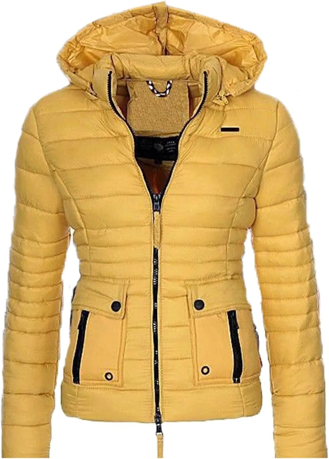 DGHM-JLMY Women Slim Cotton Padded Jacket Winter Hood Coat Quilted Thicken Puffer with Removable Hood Warm Down Puffer Jacket