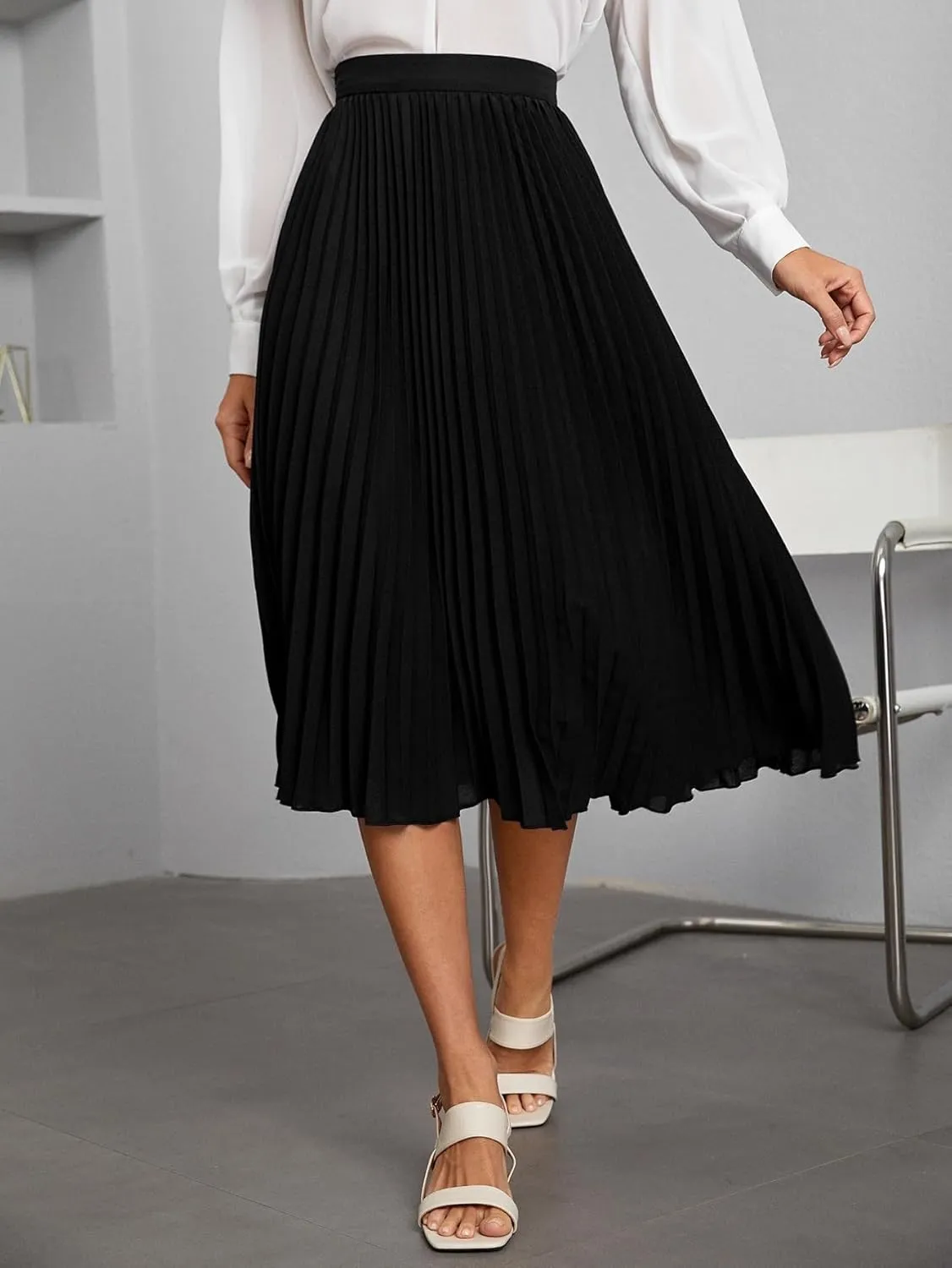 DIERAN Women's Summer Casual Skirts High Waist Pleated Midi Skirt for Beach