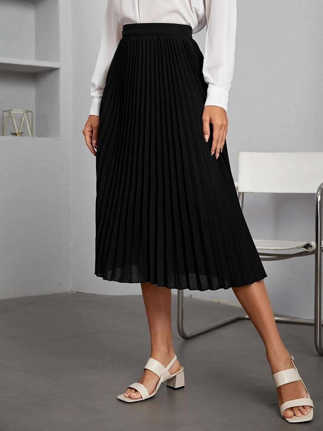 DIERAN Women's Summer Casual Skirts High Waist Pleated Midi Skirt for Beach