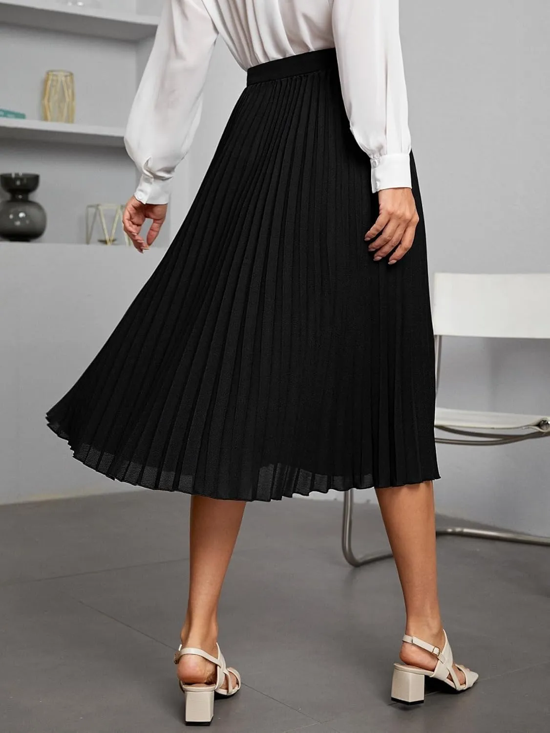 DIERAN Women's Summer Casual Skirts High Waist Pleated Midi Skirt for Beach