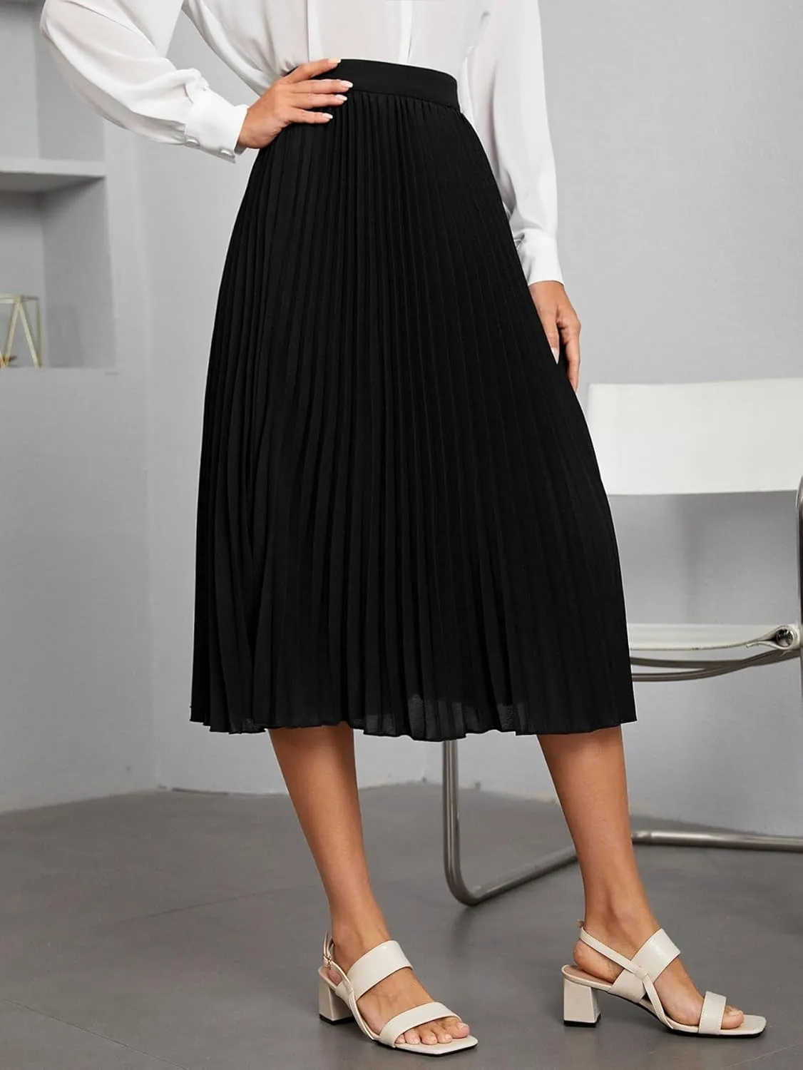 DIERAN Women's Summer Casual Skirts High Waist Pleated Midi Skirt for Beach