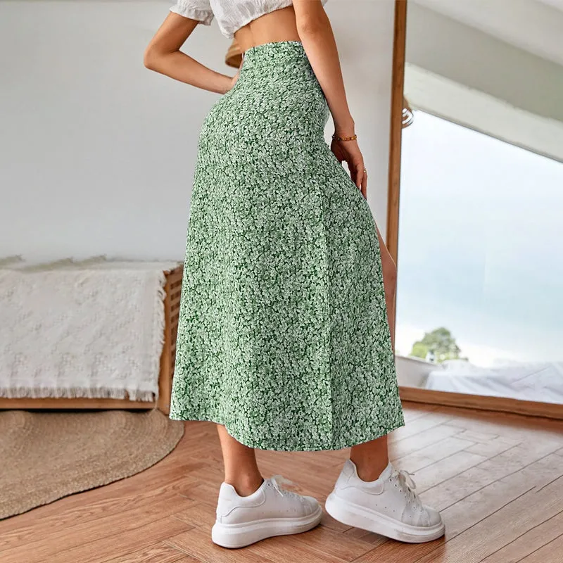 Ditsy Floral Split Thigh  Easy Wear Skirt