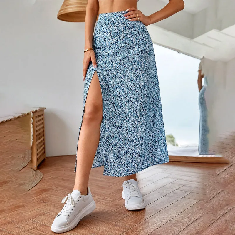 Ditsy Floral Split Thigh  Easy Wear Skirt