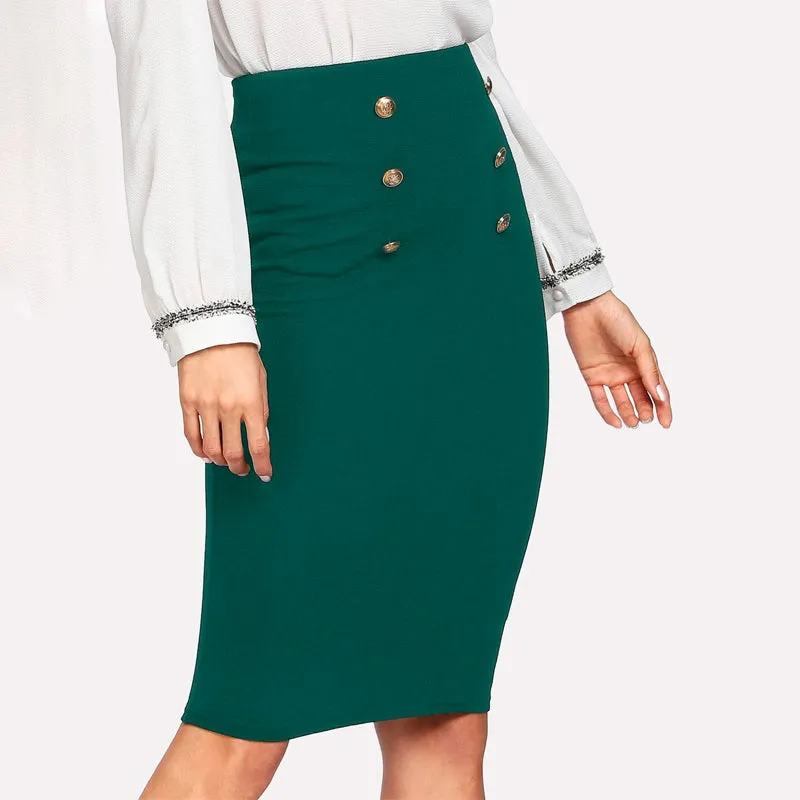 Double Button Pencil Skirt