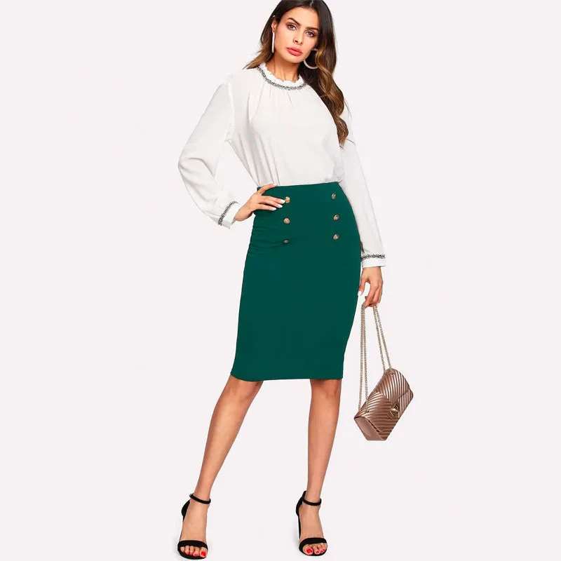 Double Button Pencil Skirt