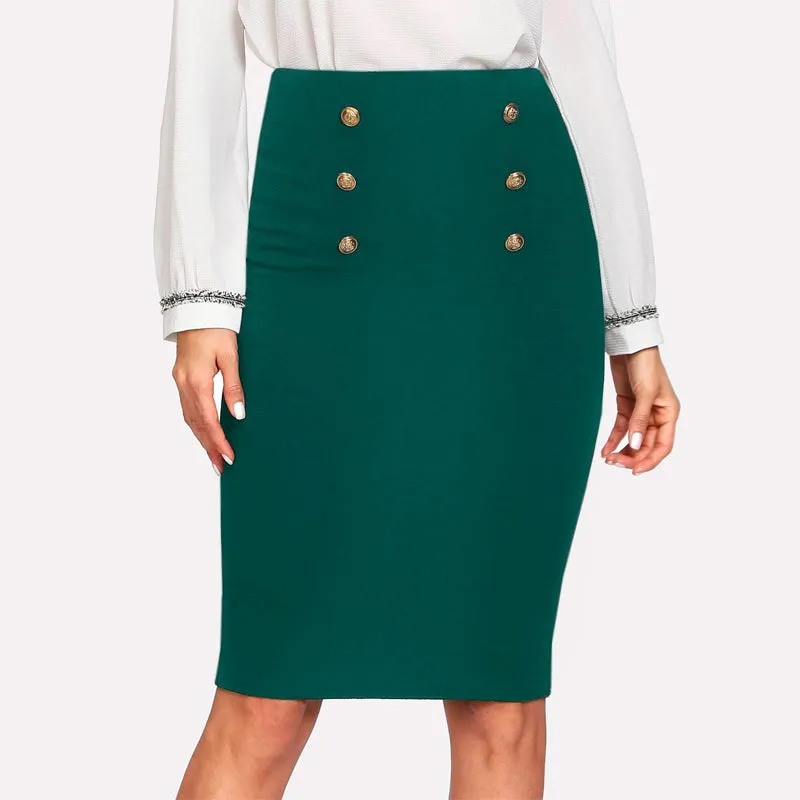 Double Button Pencil Skirt
