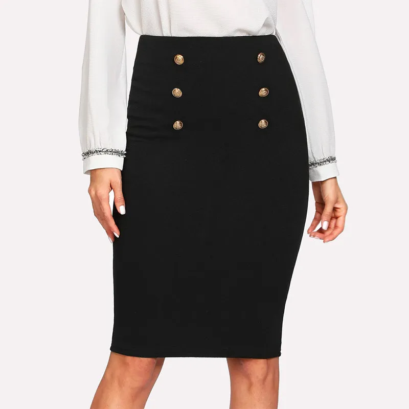 Double Button Pencil Skirt