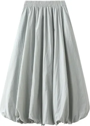 ebossy Women's High Elastic Waist Pleated Cinch Bottom A-line Bohemian Midi Skirts with Pockets