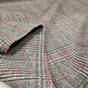 End of Bolt: 2.5 yards of Wool Blend Melton Glen Plaid Charcoal and Red Lightweight Woven-remnant