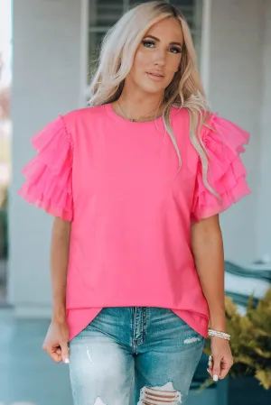 Fantastic Mesh Layered Ruffle Sleeve Blouse