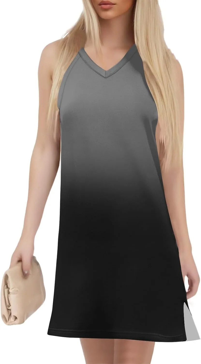 Fashion Summer Baseball Sundress for Women Plus Size Sleeveless Comfortable Dress Women Baggy Print V Neck
