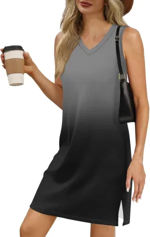 Fashion Summer Baseball Sundress for Women Plus Size Sleeveless Comfortable Dress Women Baggy Print V Neck