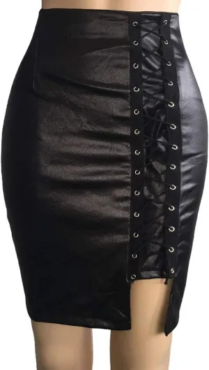 Faux Leather Pencil Skirt for Womens 2025 High Waisted Split Midi Hip Skirts Lady's Sexy Bandage Body Midi Skirt