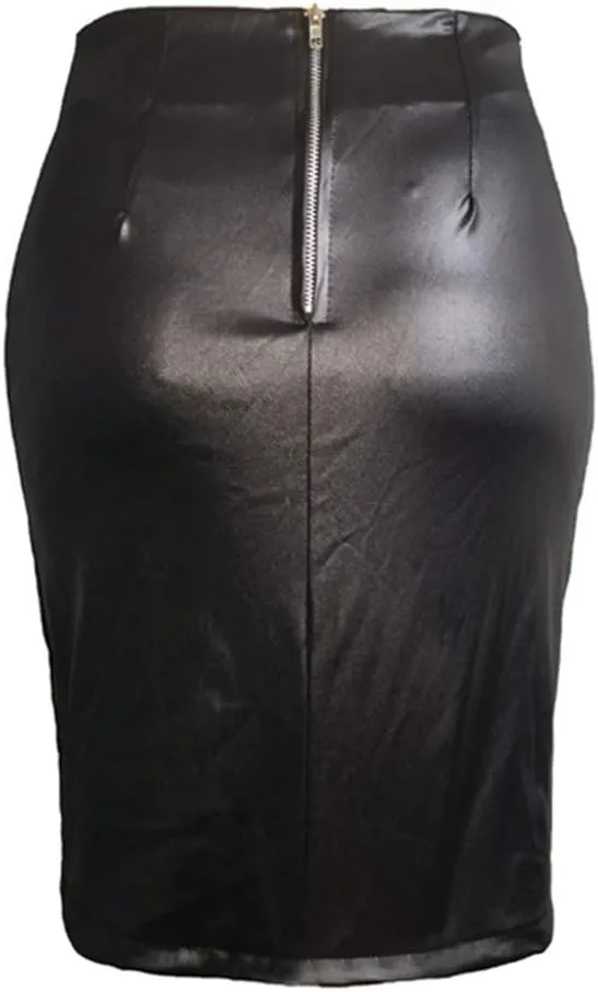 Faux Leather Pencil Skirt for Womens 2025 High Waisted Split Midi Hip Skirts Lady's Sexy Bandage Body Midi Skirt