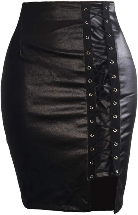 Faux Leather Pencil Skirt for Womens 2025 High Waisted Split Midi Hip Skirts Lady's Sexy Bandage Body Midi Skirt
