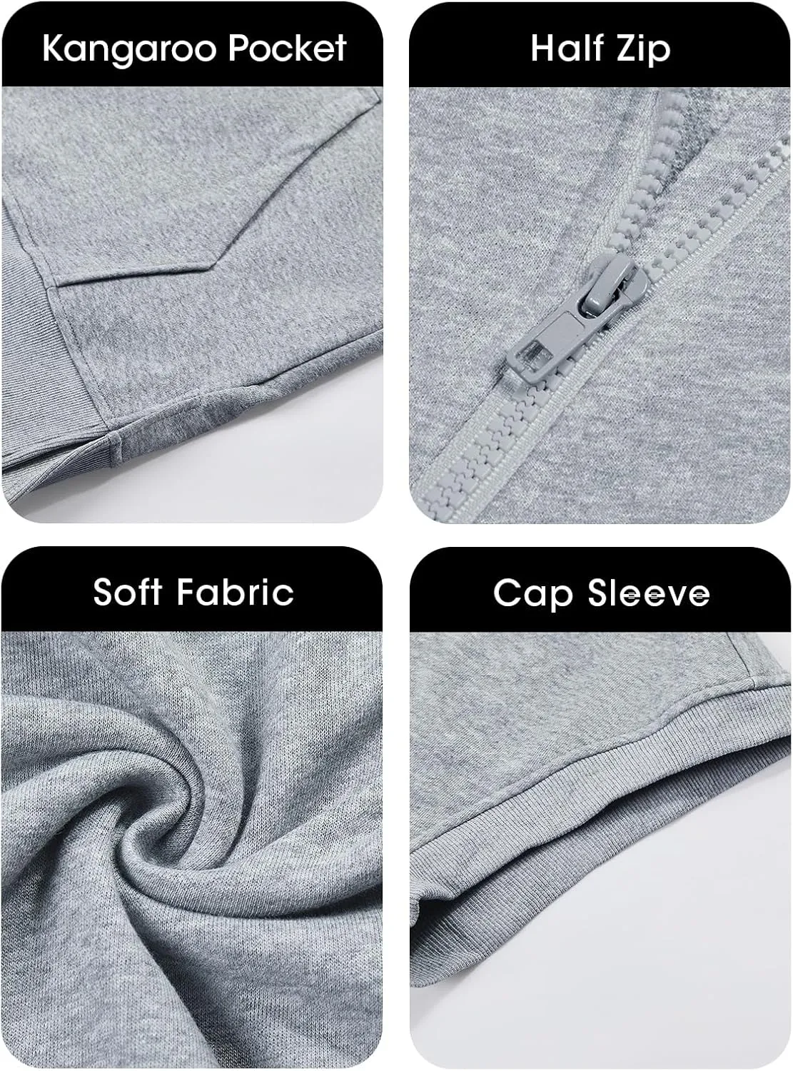 Fisoew Womens Oversized Half Zip Hoodies Short Sleeve Casual Sweatshirts Pullover Tops with Pockets