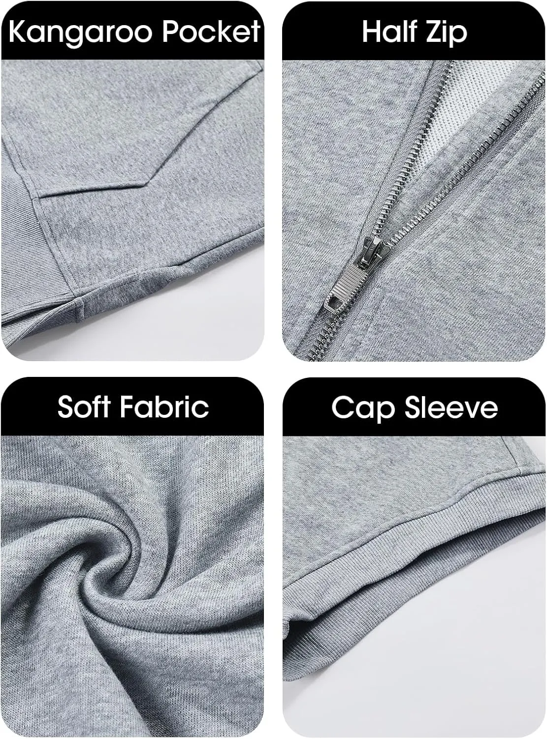 Fisoew Womens Oversized Half Zip Hoodies Short Sleeve Casual Sweatshirts Pullover Tops with Pockets