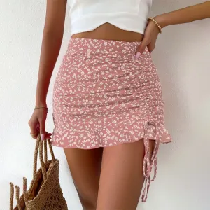 Floral Detail Ruffle Hem Skirt