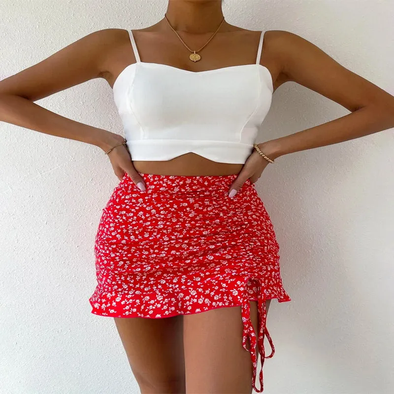 Floral Detail Ruffle Hem Skirt