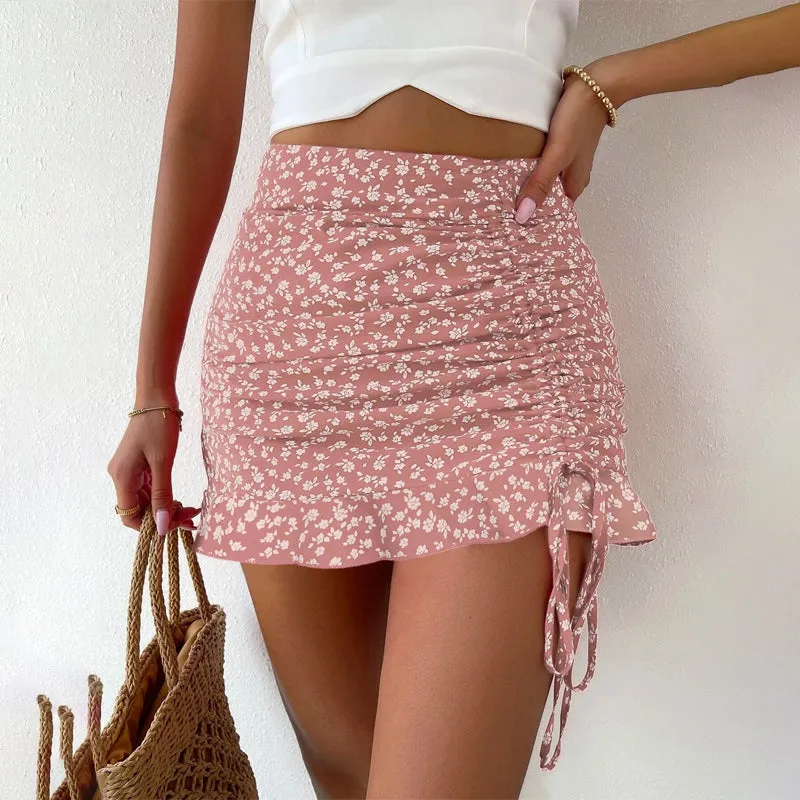 Floral Detail Ruffle Hem Skirt