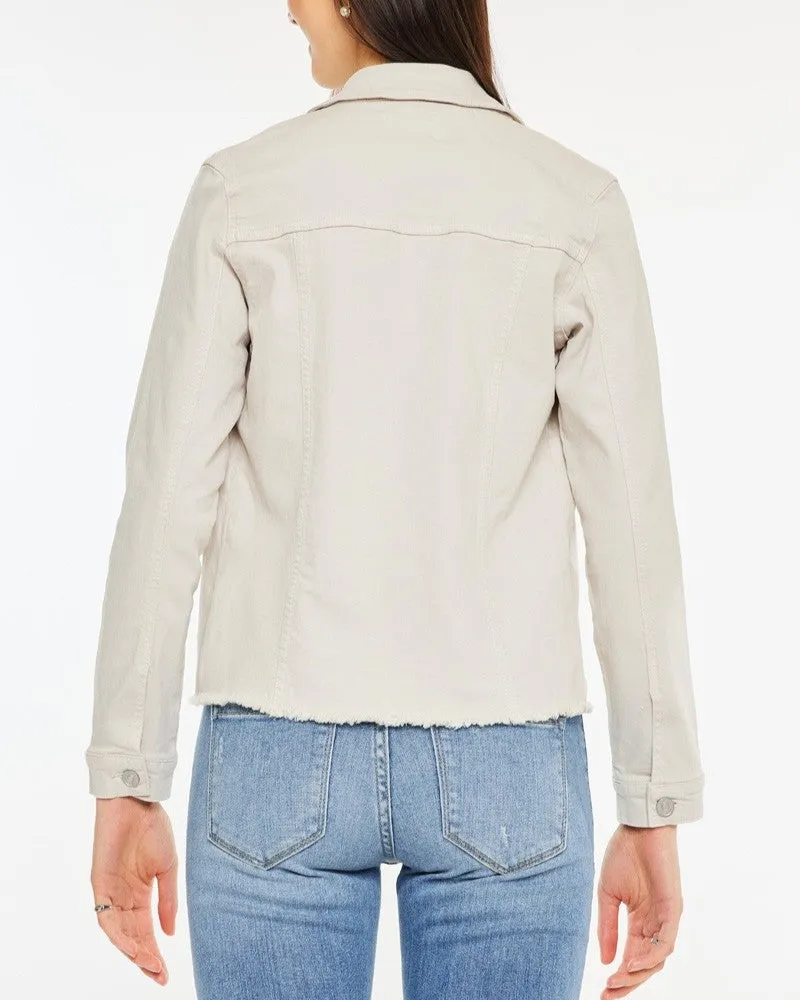 Frayed Hem Denim Jacket - Taupe