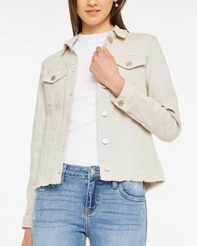 Frayed Hem Denim Jacket - Taupe