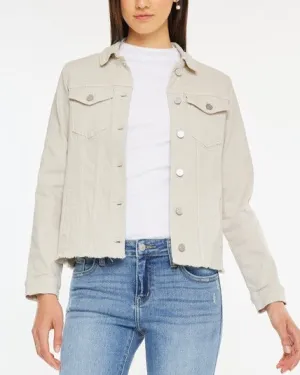 Frayed Hem Denim Jacket - Taupe