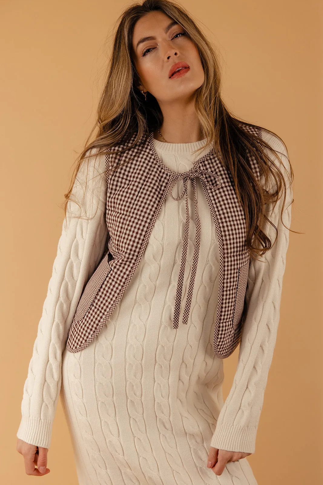 Free Now Gingham Quilted Tie Vest