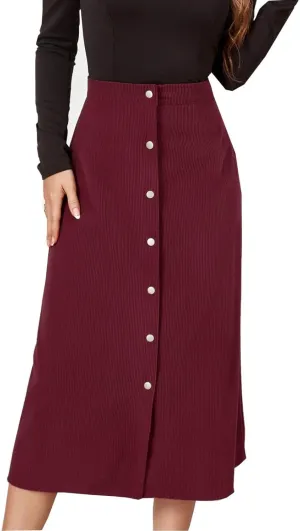 FZYLQY Midi Skirts for Women Trendy Corduroy Skirt Button Down High Waisted Skirts 2025 Business Casual A Line Skirts