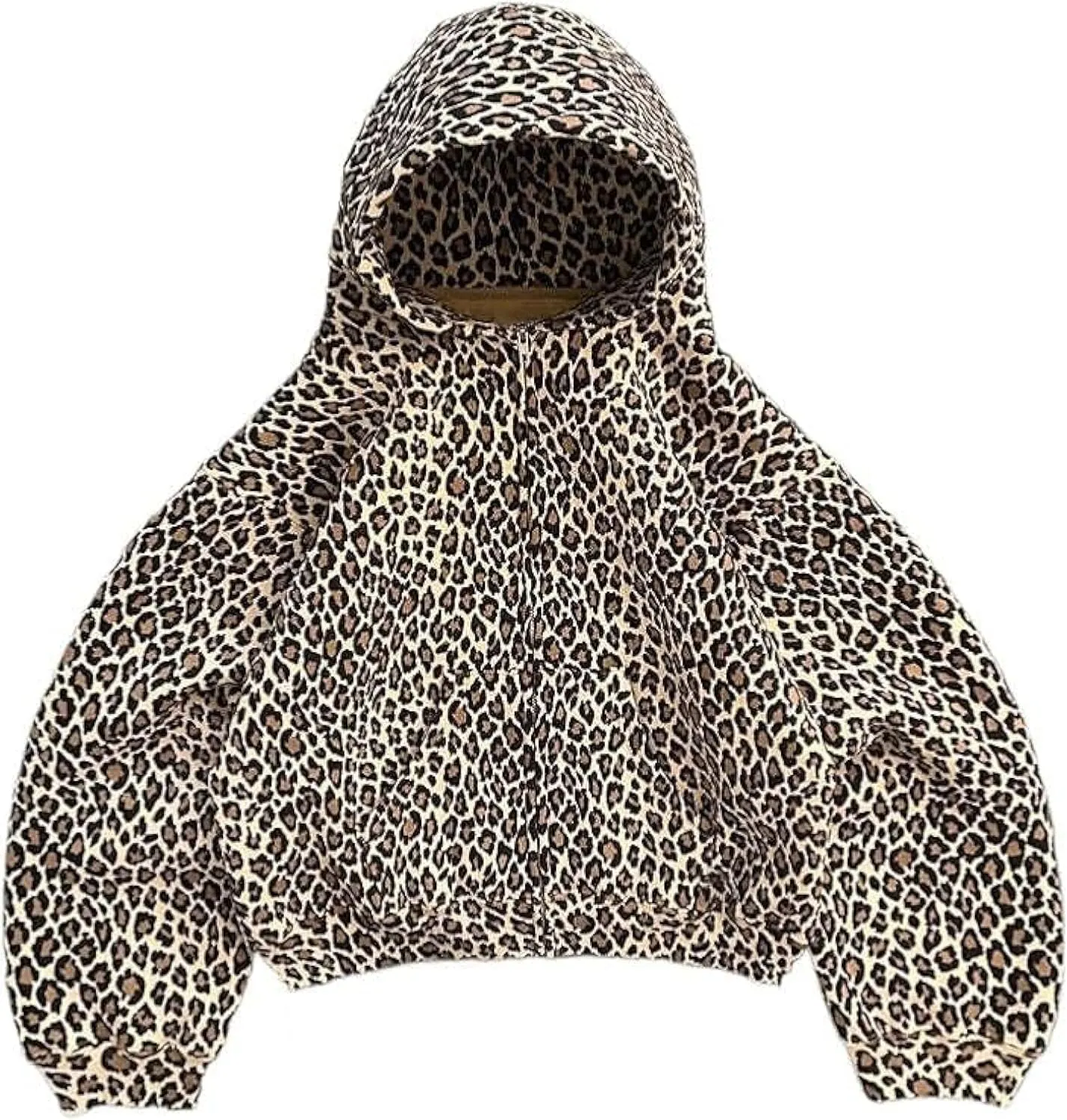 Heyheyshine Oversized Leopard Print Hoodie - Y2K Camo Vintage 2000s Streetwear Zipper Cardigan