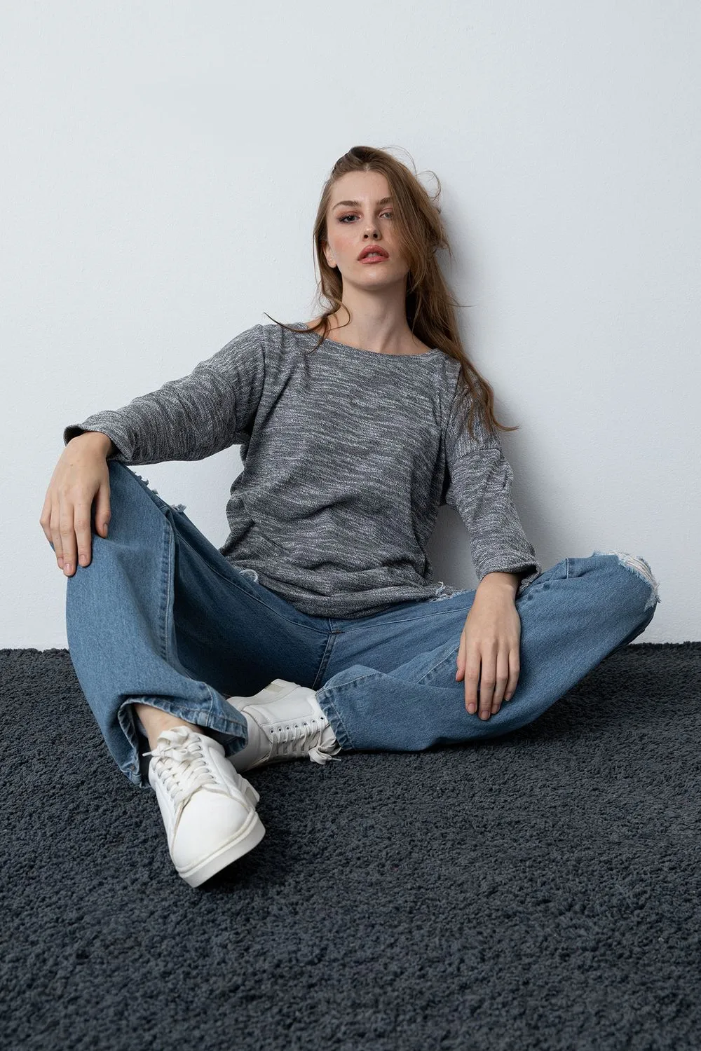 High Low Knitted Sweatshirt - Kady