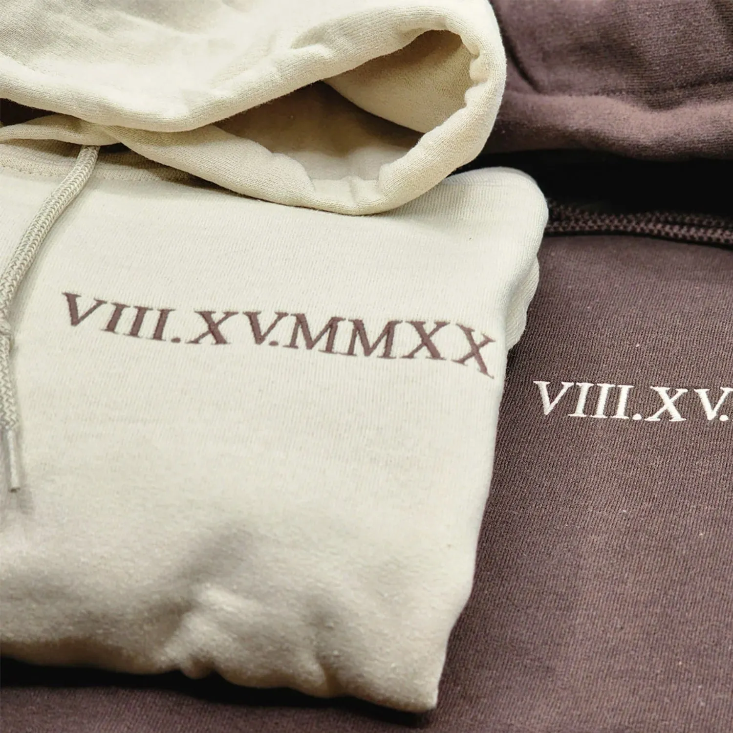 His and Hers Matching Hoodies or Sweatshirts Gift with Embroidered Roman Numerals on Chest