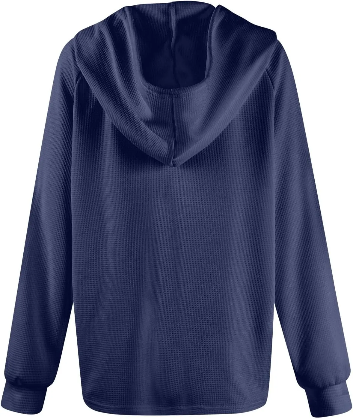 Hoodies for Women Waffle Knit Drawstring Button V Neck Hooded Oversized Sweatshirt Casual Comfy Pullover Sweater
