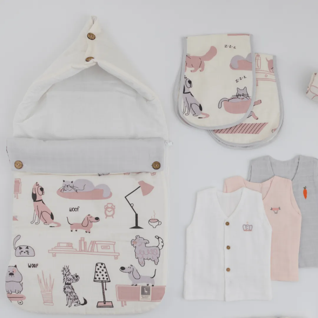 Hospital Bag Must Haves Combo - Woofles & Purrito (total 16 Muslin Items)