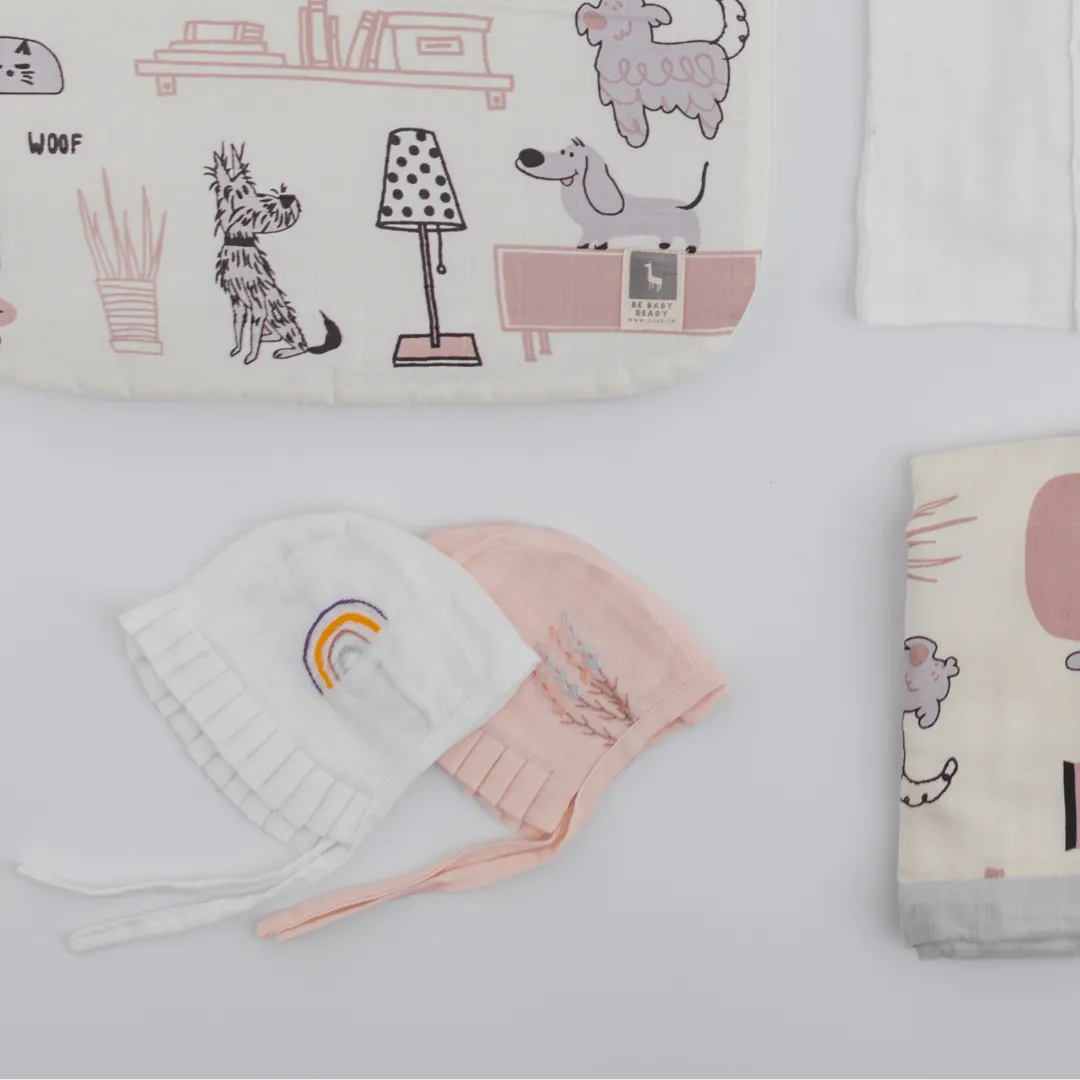 Hospital Bag Must Haves Combo - Woofles & Purrito (total 16 Muslin Items)