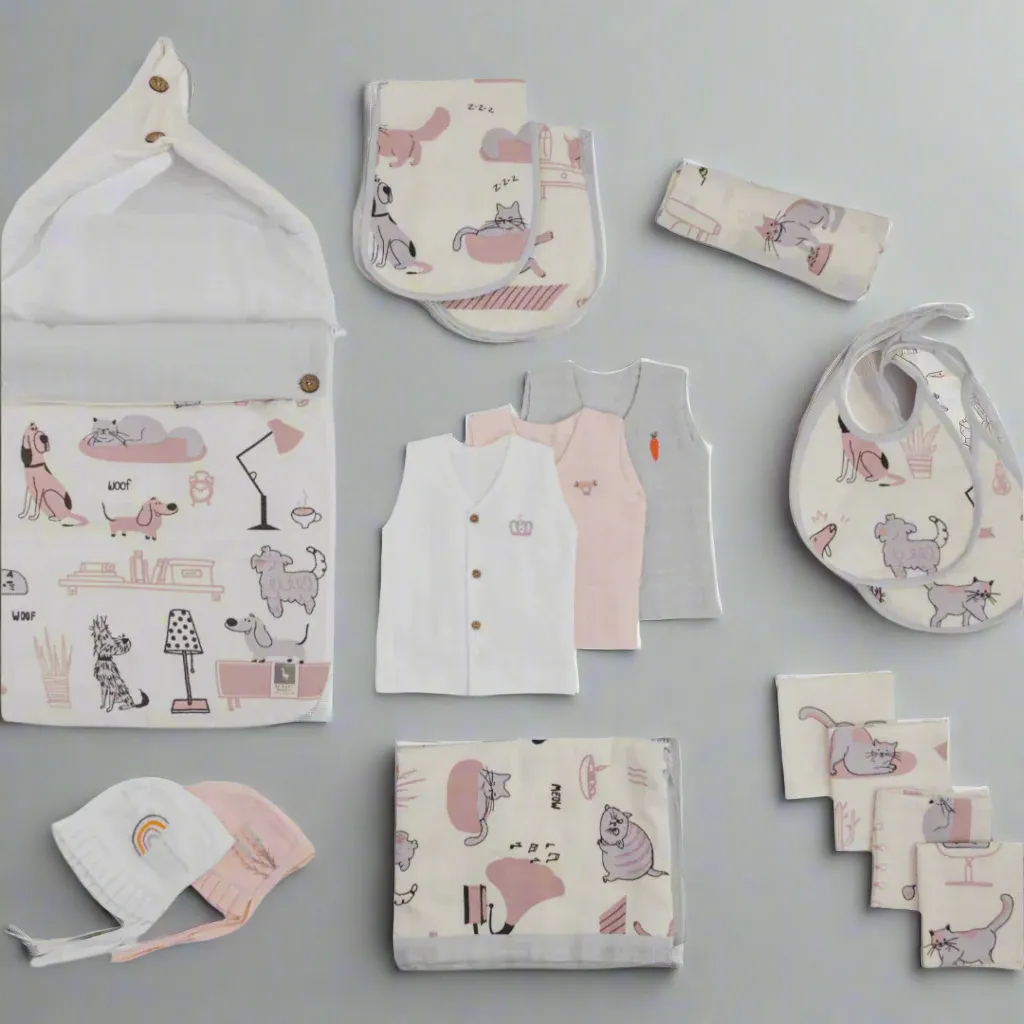 Hospital Bag Must Haves Combo - Woofles & Purrito (total 16 Muslin Items)