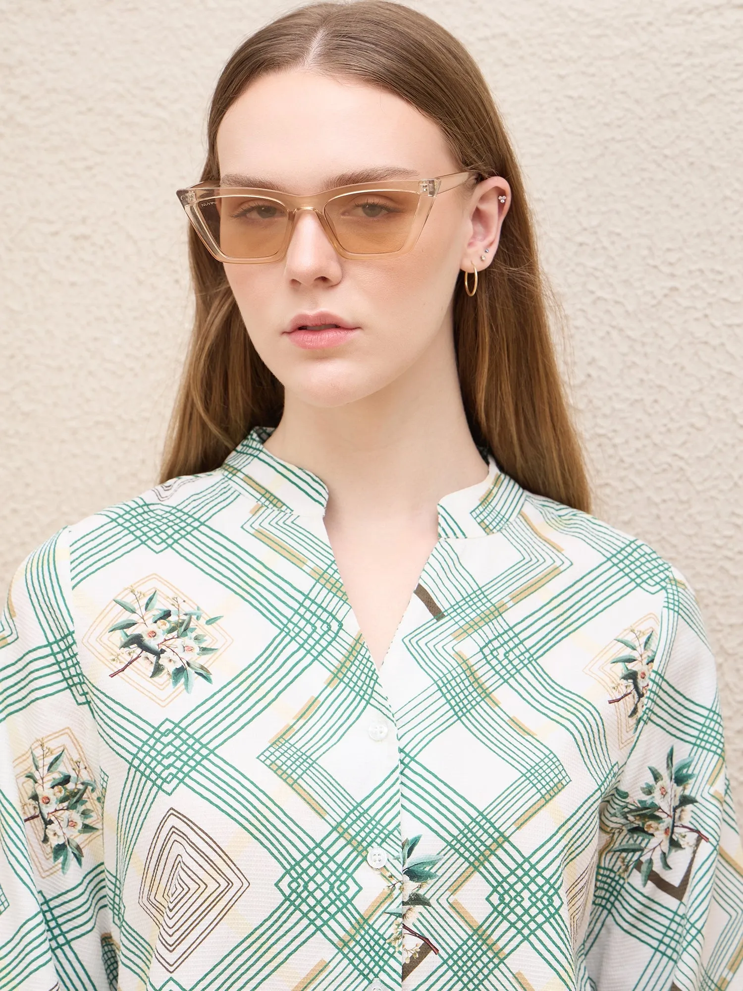 Iconic Women White Printed Band Collar Shirt