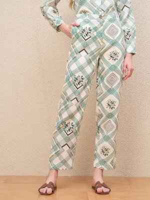 Iconic Women White Straight Fit Printed Trouser