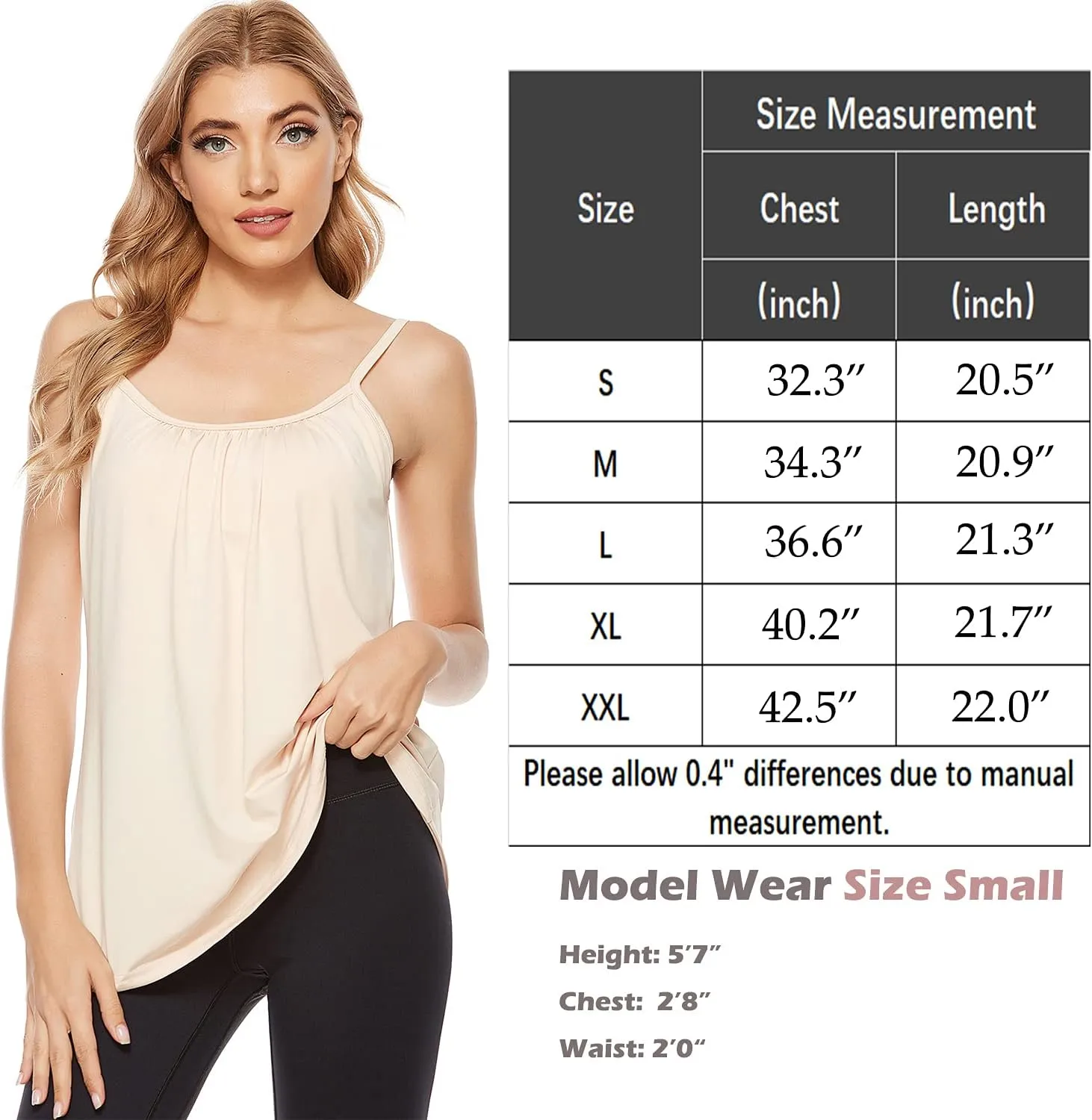 jonivey Women Casual Camisole with Removable Shelf Bra Spaghetti Straps Flowy Lounge Padded Cami Tank Top