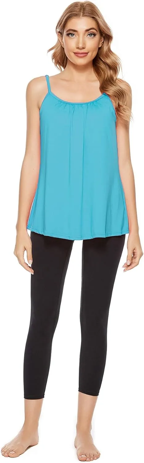 jonivey Women Casual Camisole with Removable Shelf Bra Spaghetti Straps Flowy Lounge Padded Cami Tank Top