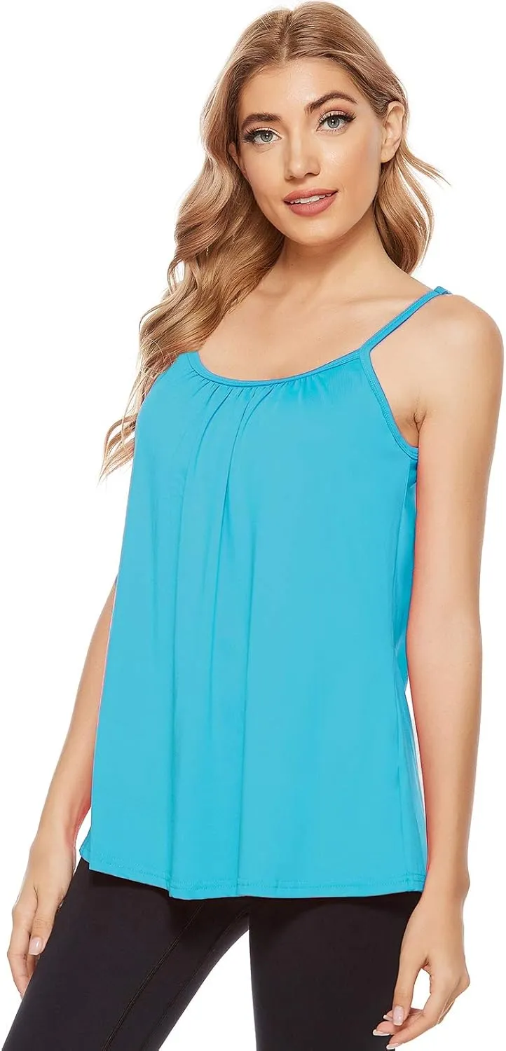 jonivey Women Casual Camisole with Removable Shelf Bra Spaghetti Straps Flowy Lounge Padded Cami Tank Top
