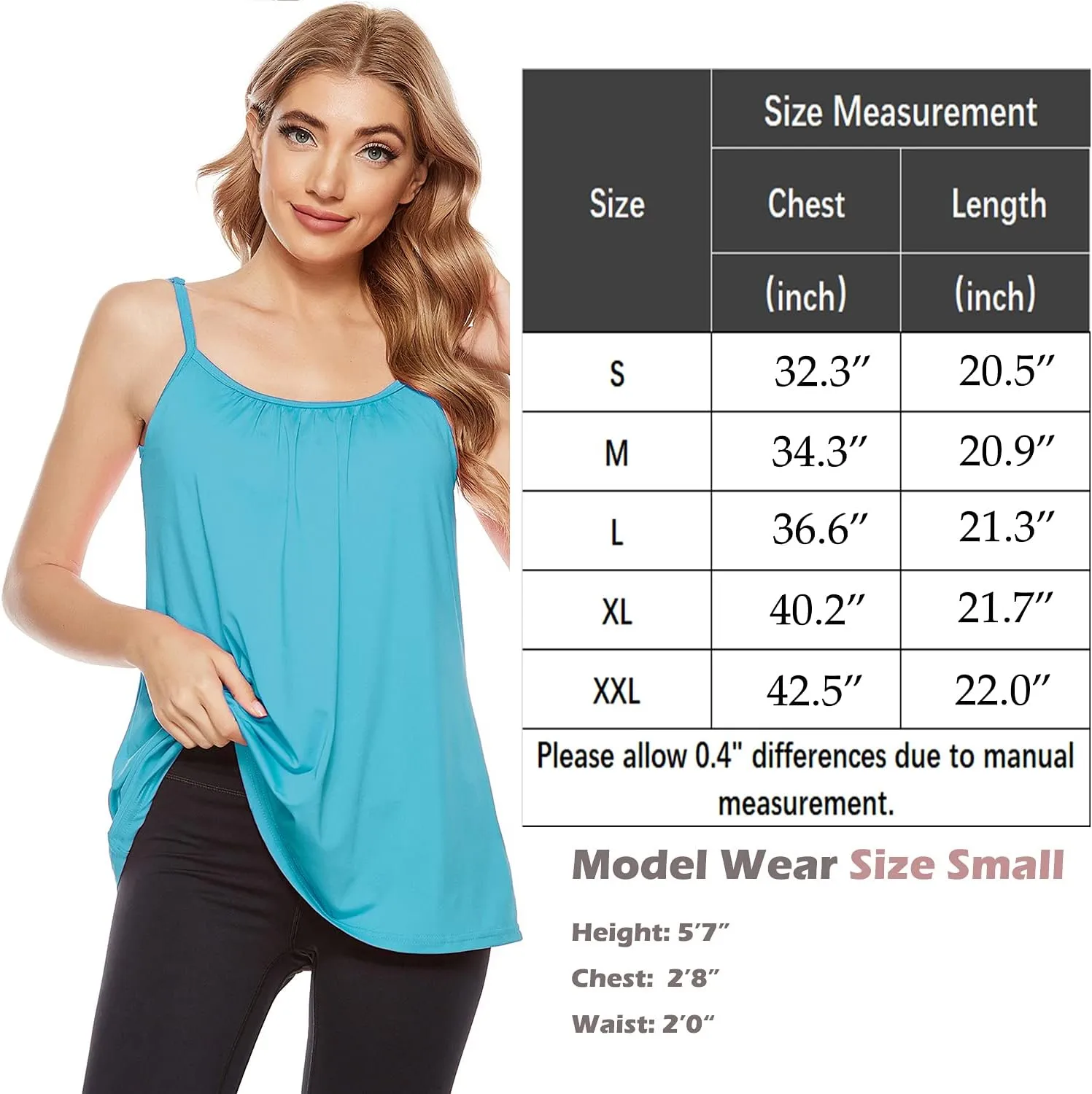 jonivey Women Casual Camisole with Removable Shelf Bra Spaghetti Straps Flowy Lounge Padded Cami Tank Top