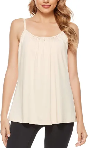 jonivey Women Casual Camisole with Removable Shelf Bra Spaghetti Straps Flowy Lounge Padded Cami Tank Top