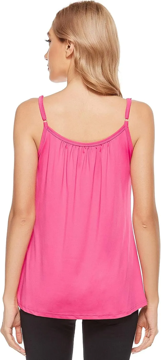 jonivey Women Casual Camisole with Removable Shelf Bra Spaghetti Straps Flowy Lounge Padded Cami Tank Top