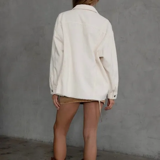 JUST THROW IT ON CREAM CORDUROY SHACKET